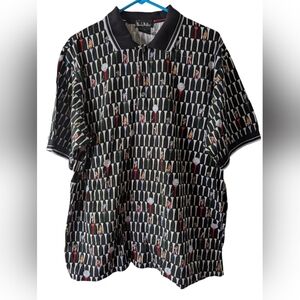 Nicole Miller Black Patterned Polo Shirt